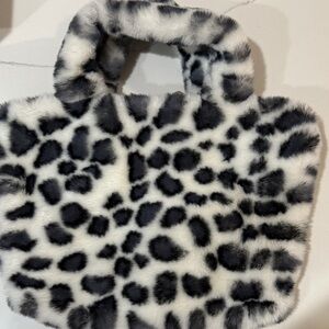Faux Fur Leopard Print Tote Bag in Black & White